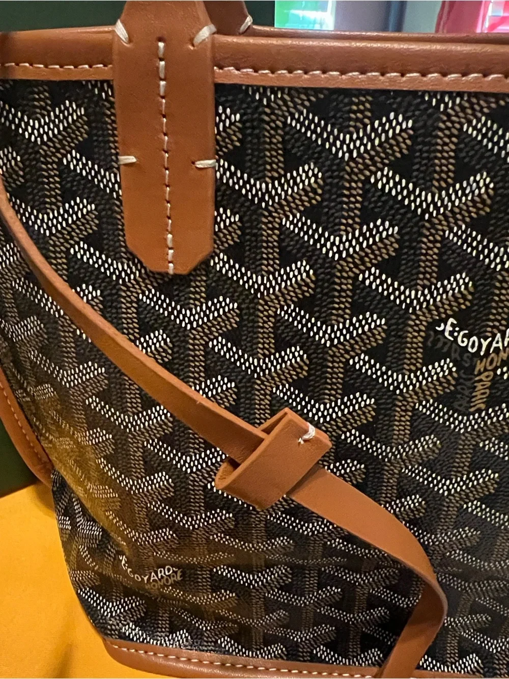 Goyard-Style Black & Tan Canvas Tote with Matching Pouch